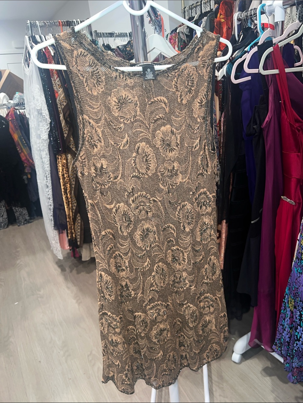 Vivienne Tam mesh lace beaded mini dress